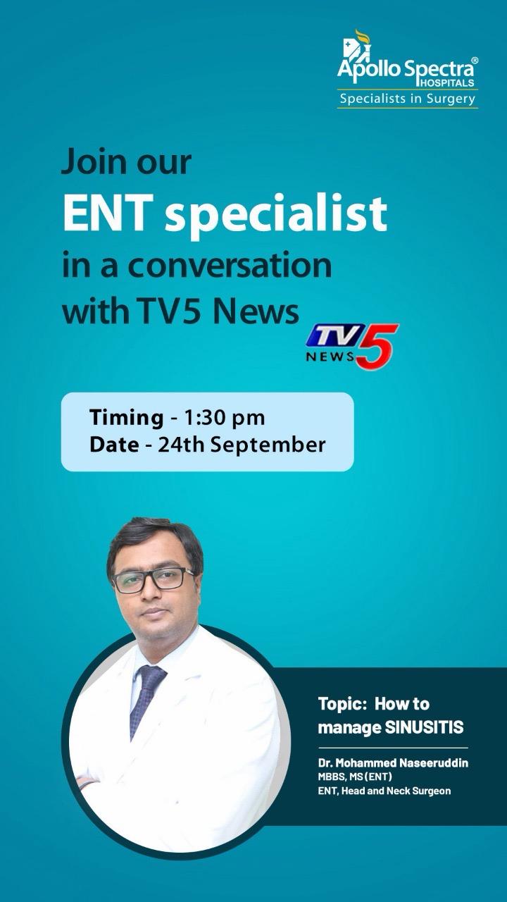 TV5 News promotion poster — Dr. Mohammed Naseeruddin on managing sinusitis