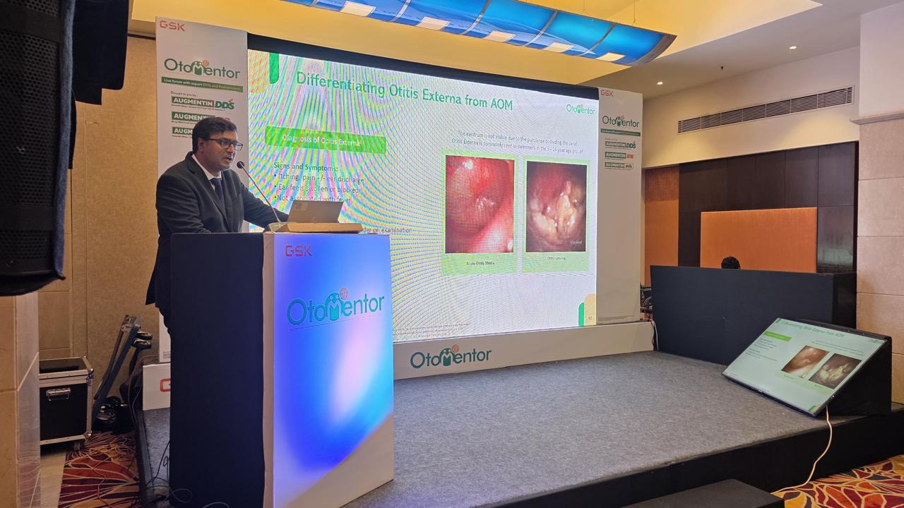 Dr. Naseer presenting on differentiating Otitis Externa from AOM